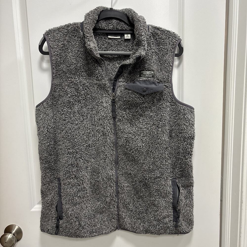 L.L. Bean Vest Women's XL Gray Heather Deep Pile Fleece Vest with Pockets